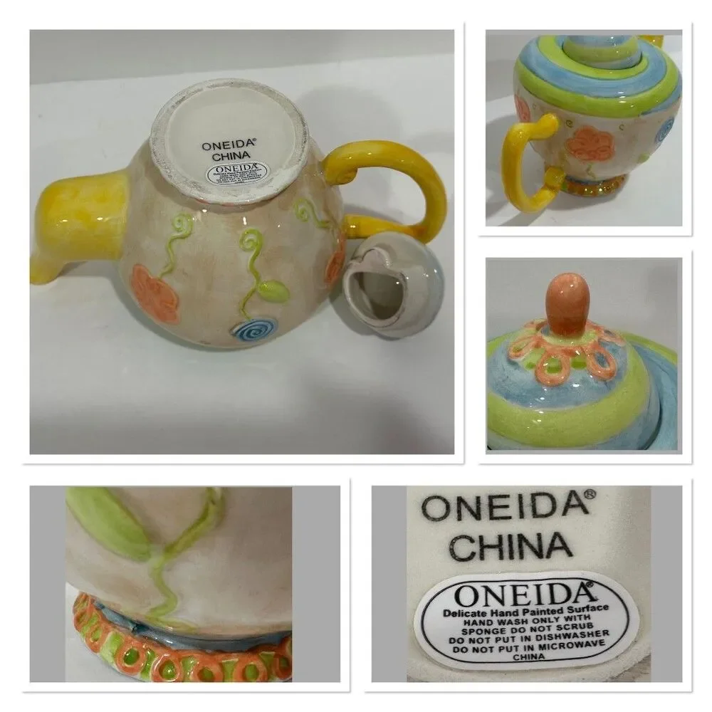 2 Personal Teapots for One - Bella Casa 3 pc by Ganz & Oneida China 2 pc Floral